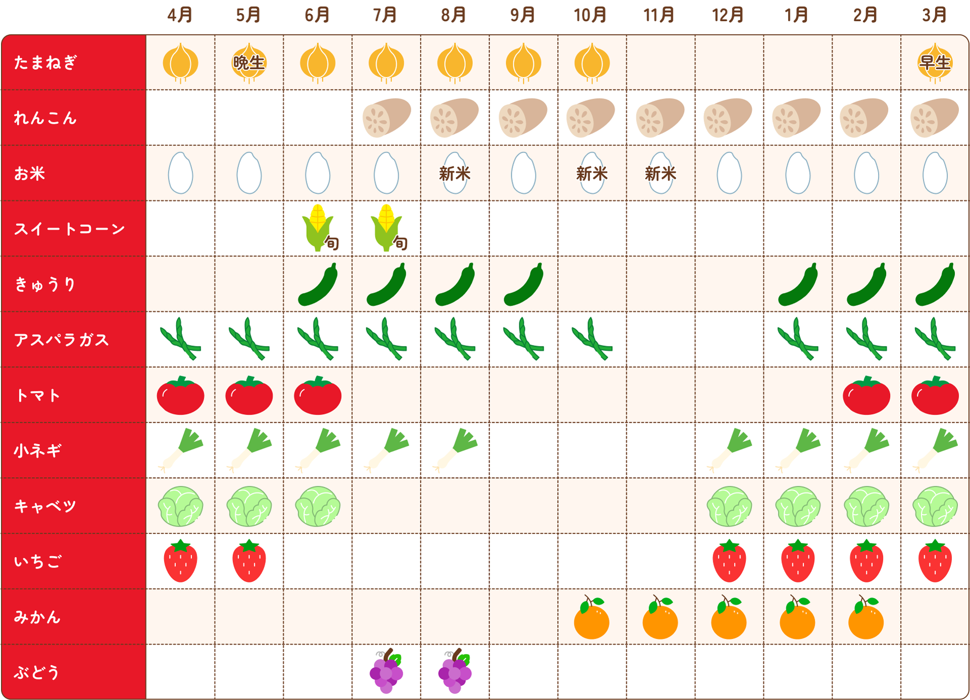 白石町　野菜・果物カレンダー